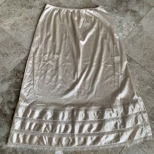 Vintage Sears Nylon Half Slip Womens Medium Beige Lace Side Slit 27" Length